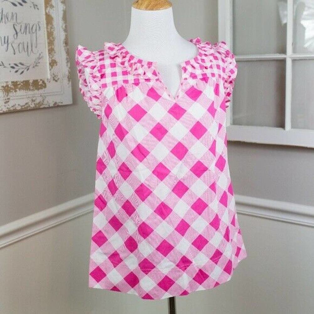 Crown & Ivy NEW Pink White Gingham Sleeveless Blouse Tank Top Size XS
